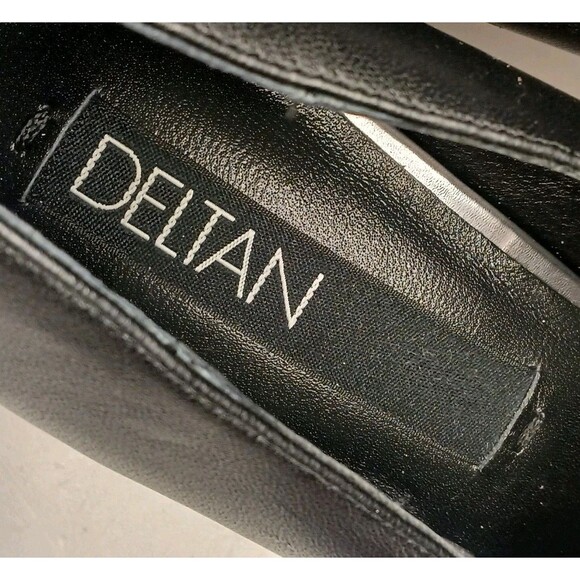 Deltan Sz 7 Veronica Black Leather Metal Buckle Flared Block Heel Pumps - Picture 13 of 16